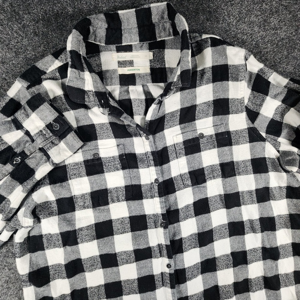 Woolrich Pemberton Flannel Shirt Womens Large Black White Buffalo Plaid Check